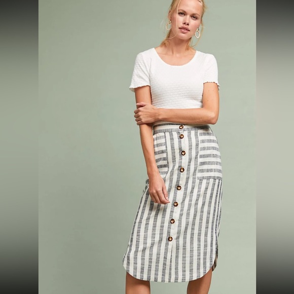 Anthropologie Dresses & Skirts - Anthropologie Maeve Chiloe Striped Button Front Midi Skirt